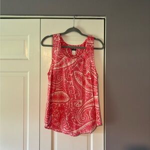 Paisley Print Sleeveless Cotton Blouse - Pink and Red